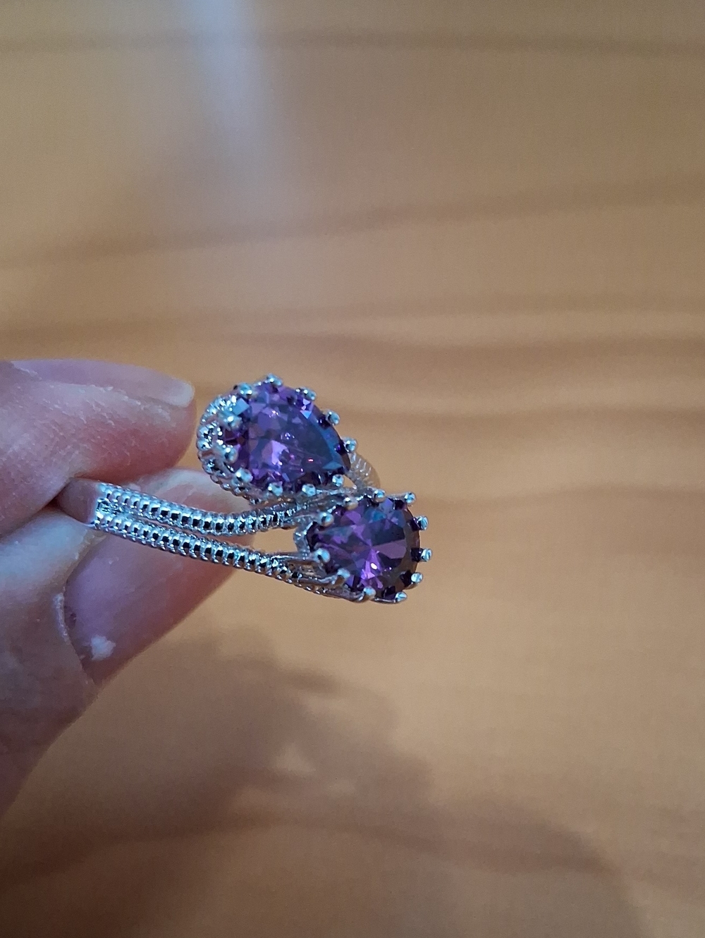 Elegant Silver Ring with Purple Gemstones